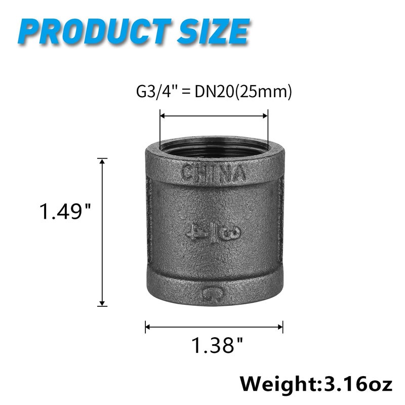 Home TZH 3/4" Pipe Fitting Coupling, 20 Pack Malleable Iron Cast Pipe Coupling for Steam-punk Vintage Shelf Bracket DIY Plumbing Pipe Decor Furniture (20, 3/4") - Image 2